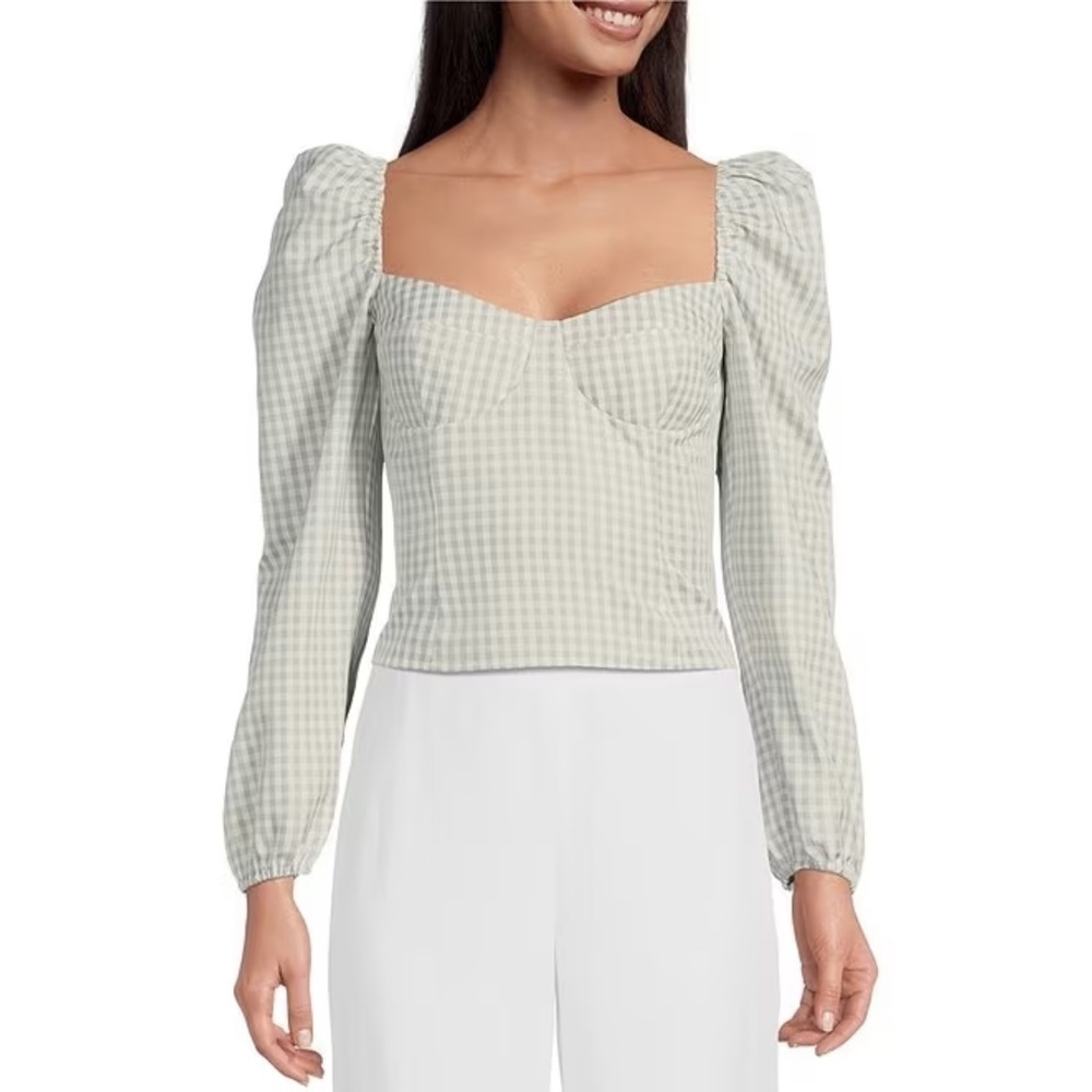 NWT Gianni Bini Kelsi Gingham Bustier Long Sleeve Top